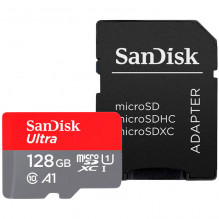 SanDisk Ultra microSDXC 128GB + SD adapteris 140MB/ s A1 Class 10 UHS-I, EAN: 619659200558