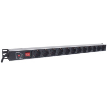 Intellinet Vertical Rackmount 12-Way Power Strip - German Type, With On / Off Switch and Overload Protection, 1.6m Power