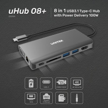 UNITEK D1019A nešiojamojo kompiuterio dokas / prievado replikatorius USB 3.2 Gen 1 (3.1 Gen 1) Type-C pilka