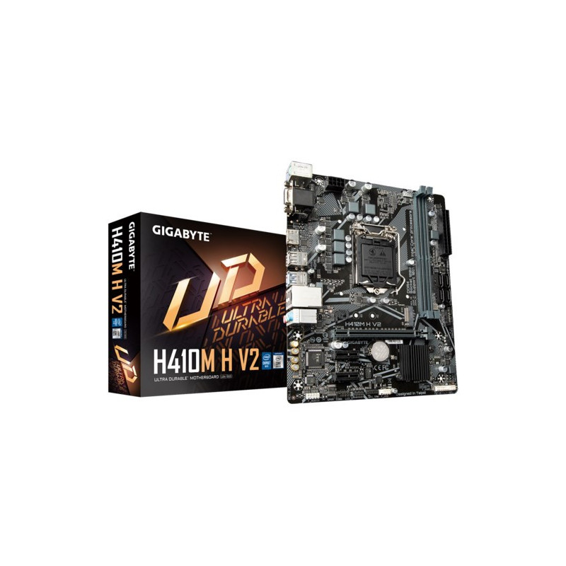 GIGABYTE H410M H V2 Motherboard - Supports Intel Core 10th CPUs, up to 2933MHz DDR4 (OC), 1xPCIe 3.0 M.2, GbE LAN, USB 3