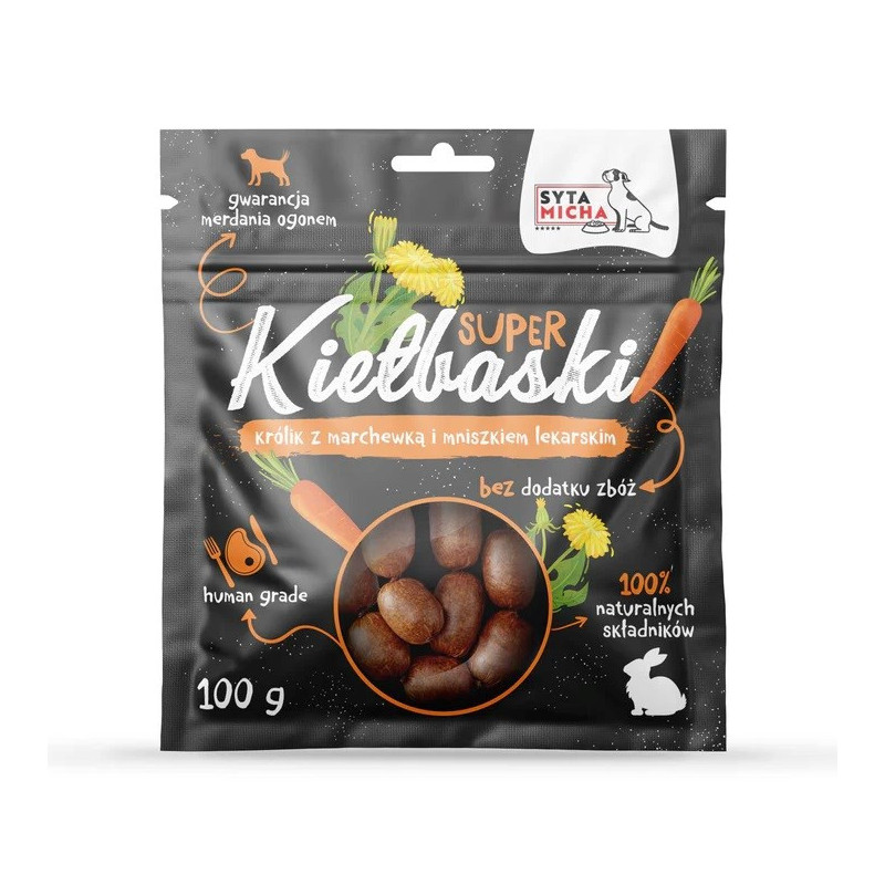 SYTA MICHA Great sausages with rabbit, carrot and dandelion - dog treat - 100g