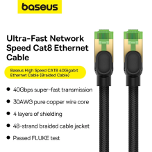 Baseus fast network cable RJ-45 cat.8 40Gbps 10m braided - black