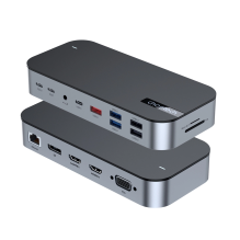 HUB Choetch M52 USB-C - USB-C PD / USB-C / USB-A / HDMI / VGA / DP / SD / TF / RJ45 / AUX - gray