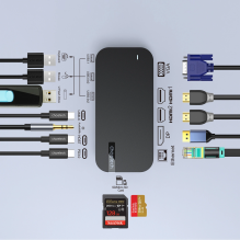 HUB Choetch M52 USB-C - USB-C PD / USB-C / USB-A / HDMI / VGA / DP / SD / TF / RJ45 / AUX - gray