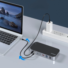 HUB Choetch M52 USB-C - USB-C PD / USB-C / USB-A / HDMI / VGA / DP / SD / TF / RJ45 / AUX - pilka