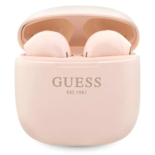 Guess Classic EST Logo TWS Bluetooth ausinės + prijungimo stotelė - rožinė