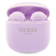 Guess GUTWST26PSU TWS Bluetooth ausinės + prijungimo stotelė - violetinis klasikinis EST logotipas