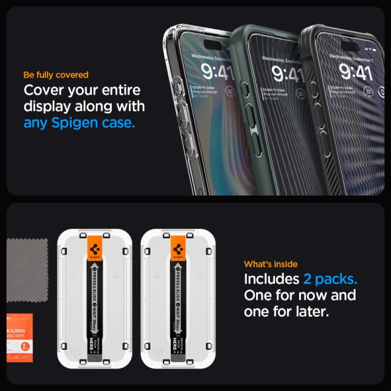 Spigen Glas.tR EZ Fit FC grūdintas stiklas iPhone 15 Pro - juodas 2 vnt.