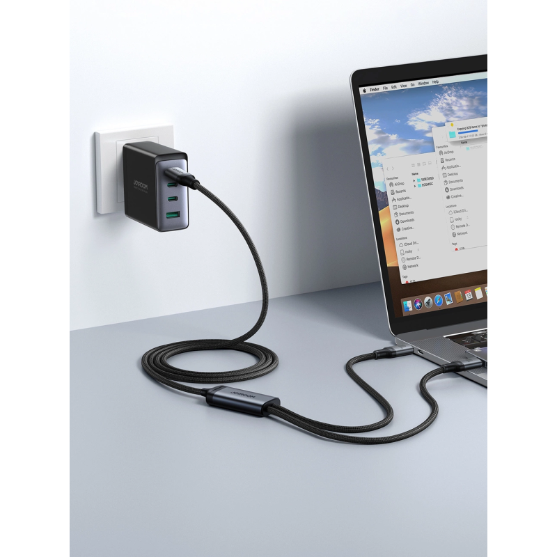 Joyroom Speedy Series S-A21 2in1 USB-C - USB-C / Lightning kabelis 100W 1,5m - juodas