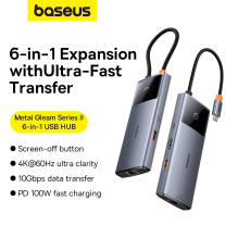 USB HUB 6in1 Baseus Metal Gleam Series II USB-A / USB-C / USB-C PD / HDMI / RJ45 - black