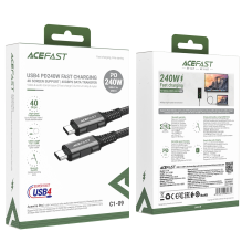 Acefast C1-09 USB-C / USB-C USB4 PD3.1 kabelis 5A 1m – pilkai juodas