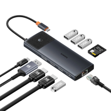 USB HUB 11in1 Baseus Metal Gleam Series II USB-A / USB-C PD / HDMI / DP / RJ45 / SD / TF - black