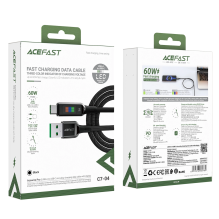 Acefast C7-04 USB-A USB-C 60W 1,2 m laidas su ekranu – juodas