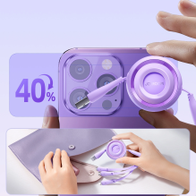 „Joyroom Colorful Series S-A40“ laidas, įtraukiamas 3in1 USB-A – USB-C / Lightning / Micro USB 1m – violetinė