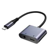 Joyroom SY-L01 Lightning to Lightning / 3,5 mm mini lizdas DAC adapteris 2in1 - juodas