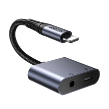 Joyroom SY-L01 Lightning to Lightning / 3,5 mm mini lizdas DAC adapteris 2in1 - juodas