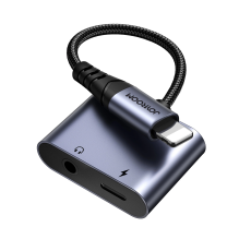 Joyroom SY-L01 Lightning to Lightning / 3,5 mm mini lizdas DAC adapteris 2in1 - juodas