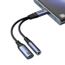 Joyroom SY-C02 2in1 DAC adapteris USB-C į USB-C / 3,5 mm mini lizdas - juodas