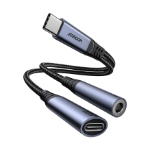 Joyroom SY-C02 2in1 DAC adapteris USB-C į USB-C / 3,5 mm mini lizdas - juodas