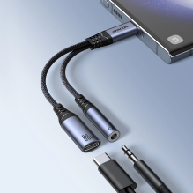 Joyroom SY-C02 2in1 DAC adapteris USB-C į USB-C / 3,5 mm mini lizdas - juodas