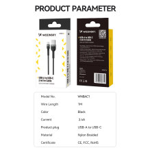 Wozinsky WNBAC2 USB-A / USB-C 2.4A laidas 2 m - juodas