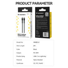 Wozinsky WNBCL2 Lightning / USB-C PD 30W laidas 2 m - juodas