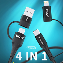 Wozinsky WNBAA 4in1 cable 2x USB-C 1x USB-A 1x Lightning 60W 1 m - black