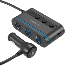 Choetech TC0021 automobilinis įkroviklis 2x USB-C PD 1x USB-A QC 3x cigarečių degiklio lizdas - juodas