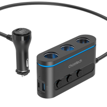 Choetech TC0021 automobilinis įkroviklis 2x USB-C PD 1x USB-A QC 3x cigarečių degiklio lizdas - juodas