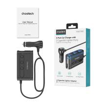 Choetech TC0021 automobilinis įkroviklis 2x USB-C PD 1x USB-A QC 3x cigarečių degiklio lizdas - juodas