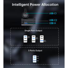 Choetech TC0021 automobilinis įkroviklis 2x USB-C PD 1x USB-A QC 3x cigarečių degiklio lizdas - juodas