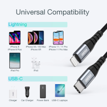 Choetech IP0041 USB-C / Lightning MFi 480Mb / s 3A 2 m laidas - juodas