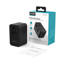 Choetech PD5020 35W EU / JAV / AUS / JK kelioninis adapteris su įmontuotu USB-C laidu – juodas