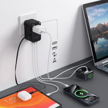 Choetech PD5020 35W EU / JAV / AUS / JK kelioninis adapteris su įmontuotu USB-C laidu – juodas