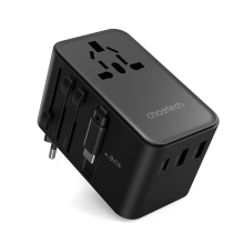 Choetech PD5021 45W EU / JAV / AUS / JK kelioninis adapteris su įmontuotu USB-C laidu – juodas