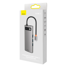 „Baseus Metal Gleam“ serijos 8in1 USB-C HUB – 2 x HDMI 3 x USB-A 3.2 1 x USB-C 1 x SD, TF kortelių skaitytuvas – pilka