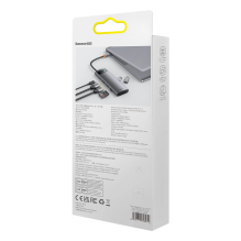 „Baseus Metal Gleam“ serijos 8in1 USB-C HUB – 2 x HDMI 3 x USB-A 3.2 1 x USB-C 1 x SD, TF kortelių skaitytuvas – pilka