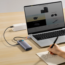 „Baseus Metal Gleam“ serijos 8in1 USB-C HUB – 2 x HDMI 3 x USB-A 3.2 1 x USB-C 1 x SD, TF kortelių skaitytuvas – pilka