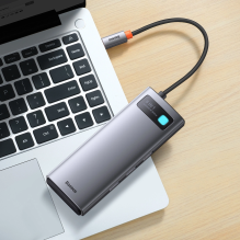 „Baseus Metal Gleam“ serijos 8in1 USB-C HUB – 2 x HDMI 3 x USB-A 3.2 1 x USB-C 1 x SD, TF kortelių skaitytuvas – pilka