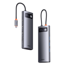 „Baseus Metal Gleam“ serijos 8in1 USB-C HUB – 2 x HDMI 3 x USB-A 3.2 1 x USB-C 1 x SD, TF kortelių skaitytuvas – pilka