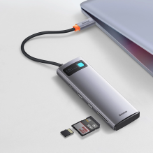 „Baseus Metal Gleam“ serijos 8in1 USB-C HUB – 2 x HDMI 3 x USB-A 3.2 1 x USB-C 1 x SD, TF kortelių skaitytuvas – pilka