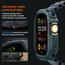 „Spigen Rugged Armor“ dėklas, skirtas „Apple Watch Ultra 1/2“ (49 mm) – tamsiai žalias