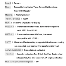 GRĄŽINAMAS PREKĖS „Baseus“ daugiafunkcis HUB 3x USB 3.2 Gen 1 / 2x USB 2.0 / 2x USB Type C / SD ir micro SD kortelių ska