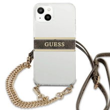  RETURNED ITEM Guess GUHCP13SKC4GBGO iPhone 13 mini 5.4&quot; Transparent hardcase 4G Brown Strap Gold Chain