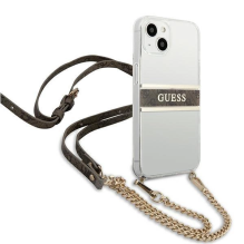 GRĄŽINAMAS PREKĖS „Guess GUHCP13SKC4GBGO iPhone 13 mini 5,4&quot; permatomas kietas dėklas, 4G rudas dirželis, auksinė g