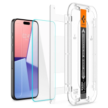 GRĄŽINAMAS PREKĖS GRŪDINTAS STIKLAS Spigen GLAS.TR &quot;EZ FIT&quot; 2 PAKUOTĖS IPHONE 15 PRO MAX CLEAR