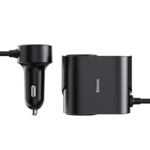 Baseus High Efficiency Pro 2x cigarečių degiklio lizdo adapteris su USB-A USB-C 30 W įkrovikliu - juodas