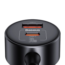 Baseus High Efficiency Pro 2x cigarečių degiklio lizdo adapteris su USB-A USB-C 30 W įkrovikliu - juodas