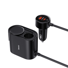 Baseus High Efficiency Pro 2x cigarette lighter socket adapter with USB-A USB-C 30W charger - black