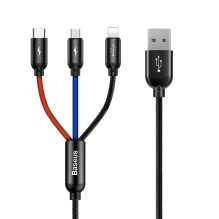 Baseus Three Primary Colors 3in1 USB-A - micro USB / Lightning / USB-C 3,5A kabelis 0,3 m - juodas